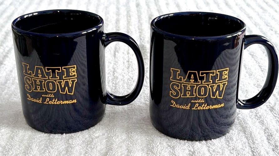 Late Show David Letterman Cobalt Blue Coffee Cups - Set of 2