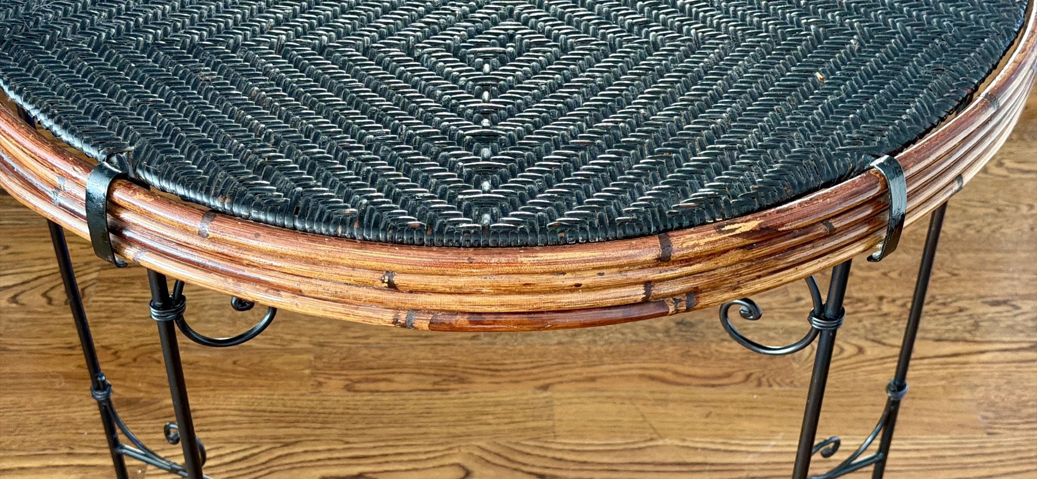 Vintage Demi-Lune Wicker & Iron Console Table - photo 5