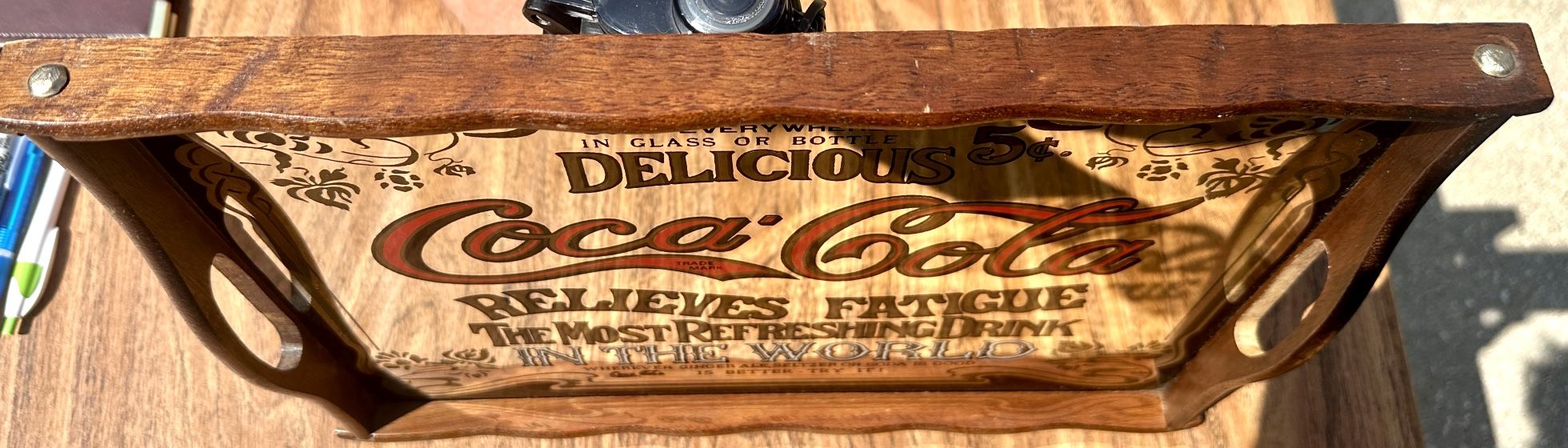Coca-Cola Mirror Vintage 1970s Wooden Frame Handles - photo 3