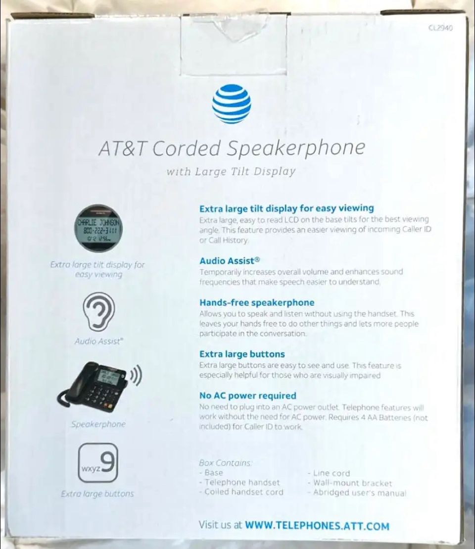 AT&T Corded Telephone with Speakerphone, Large Display - photo 3