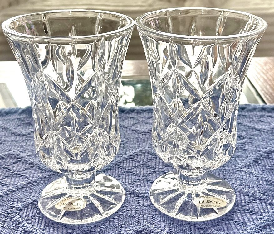 Block Crystal Olympic 7" Hurricane Candle Holders - Set of 2 Vin
