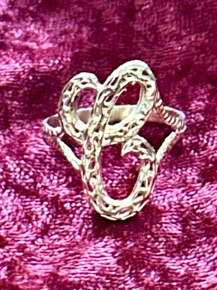 14K Solid Yellow Gold Initial Ring - C Cursive Diamond Cut - photo 3