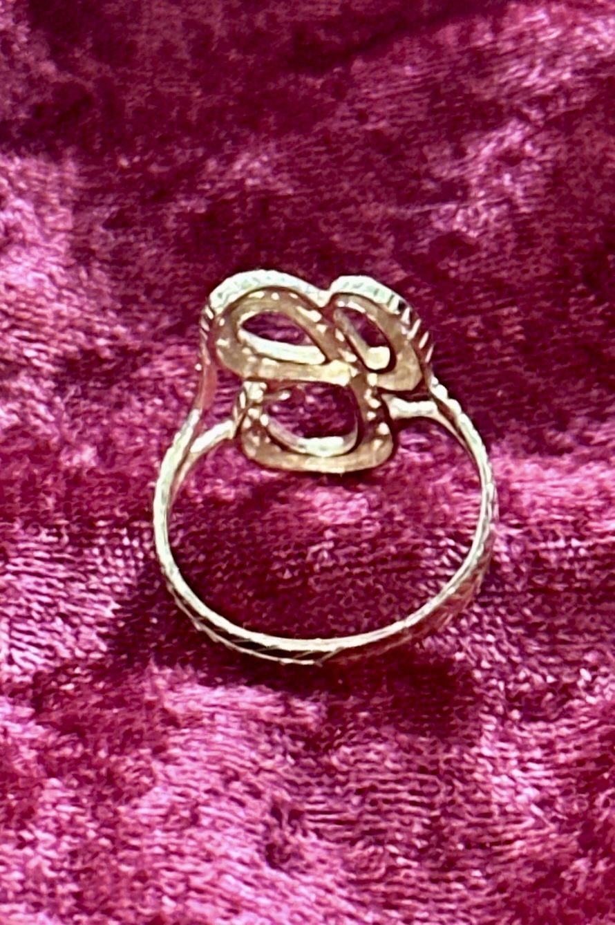 14K Solid Yellow Gold Initial Ring - C Cursive Diamond Cut - photo 5