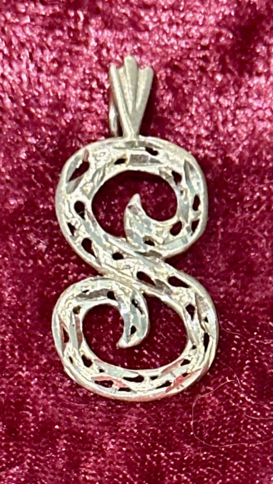 14K Solid Yellow Gold "S" Initial Pendant - Diamond Cut