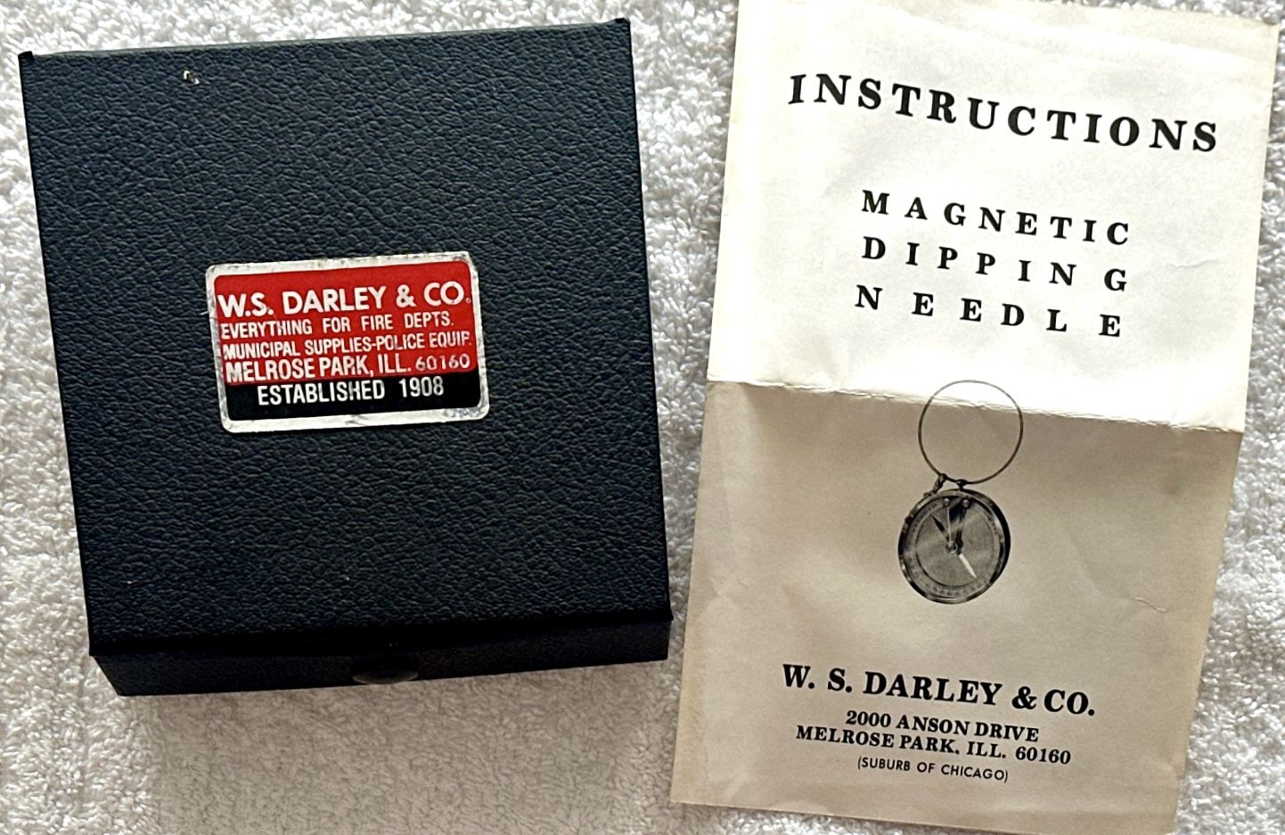 Antique WS Darley Mining Compass & Case w/ Instructions - photo 3