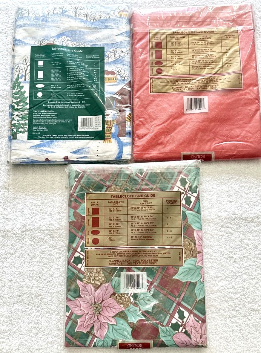 Set of 3 Round Holiday Vinyl Tablecloths - 60" Flannel Back - photo 2