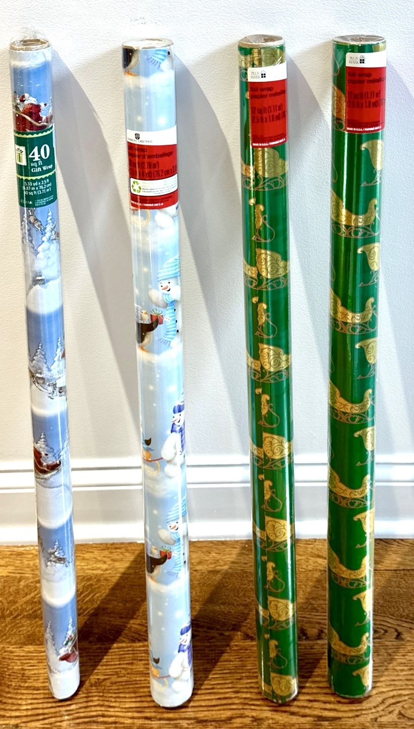 Holiday Christmas Wrapping Paper Lot - 4 Rolls, 94 Sq Ft
