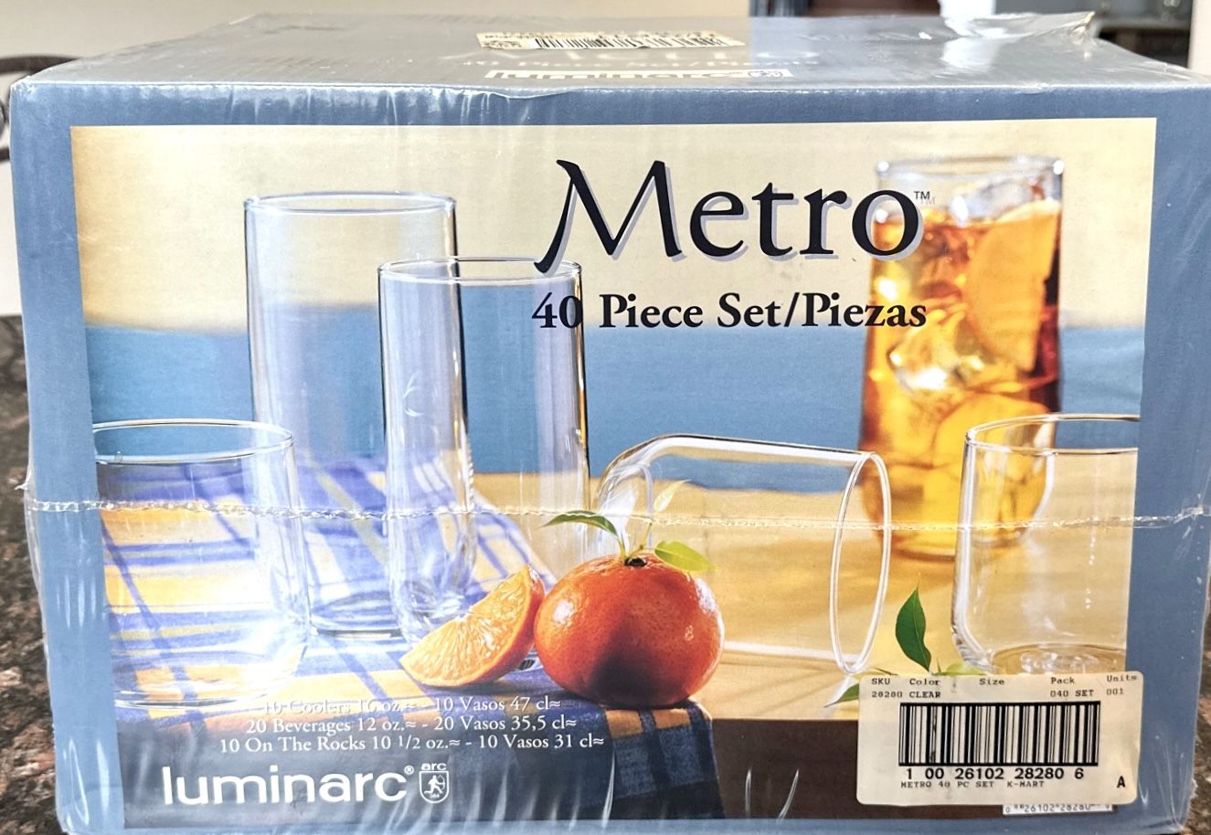 40 Pc Vintage Metro-Luminarc Tumbler Glass Set - New in Box