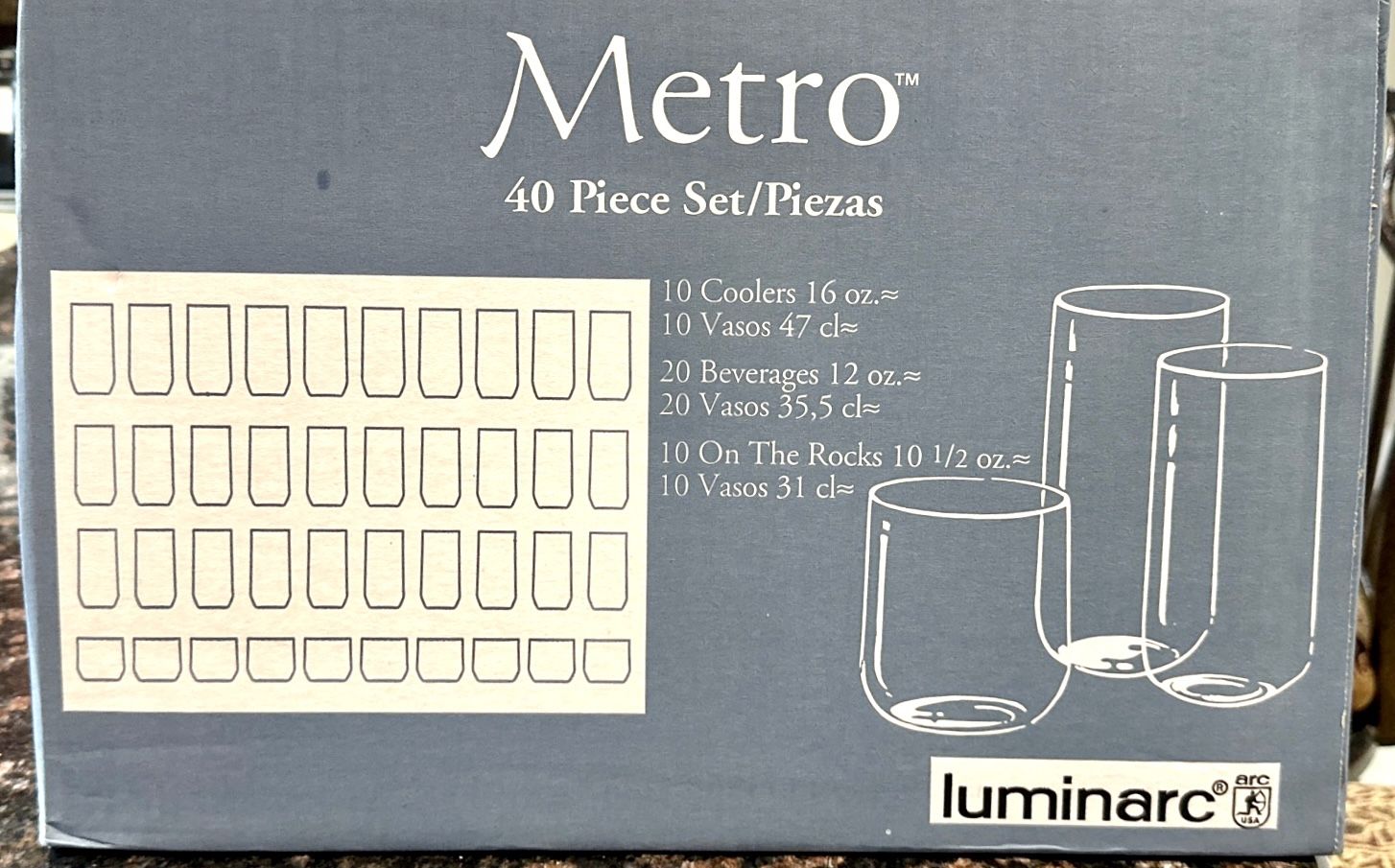 40 Pc Vintage Metro-Luminarc Tumbler Glass Set - New in Box - photo 2