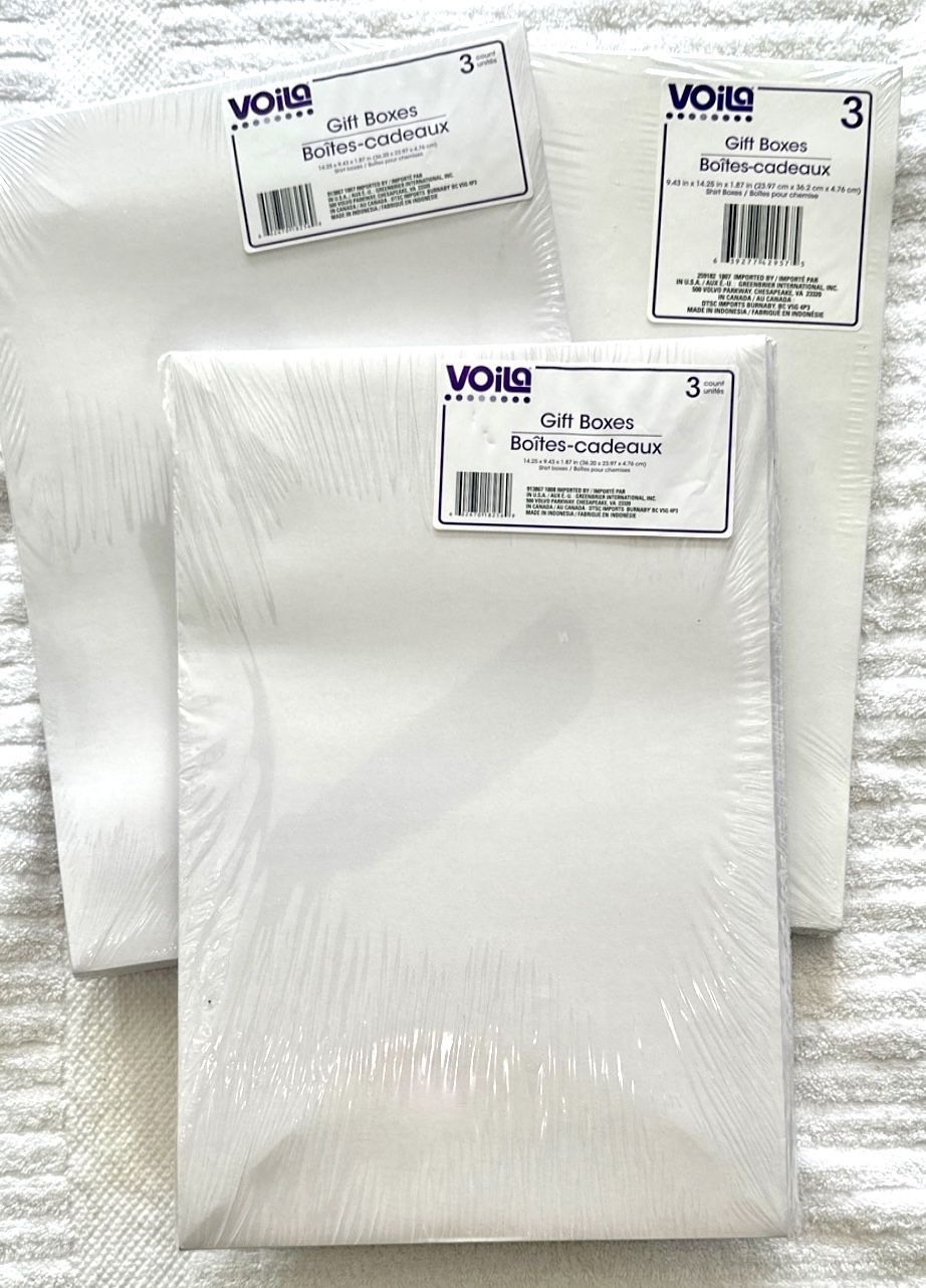 Gift Boxes-Set of 9 - White-Shirt Size- New sealed in packages.