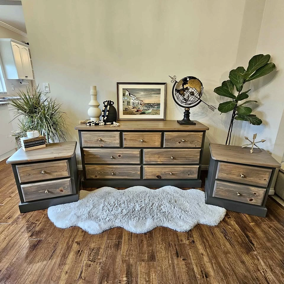 Refinished Solid Wood Dresser & 2 Nightstands Set