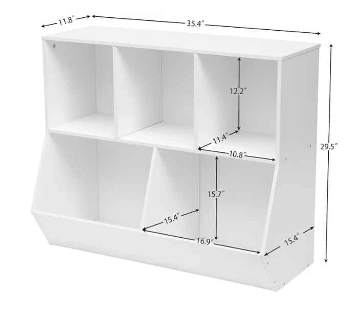 Kids Bookshelf Toy Storage Cabinet – 5 Cubby White (90×30×75 cm) - photo 3