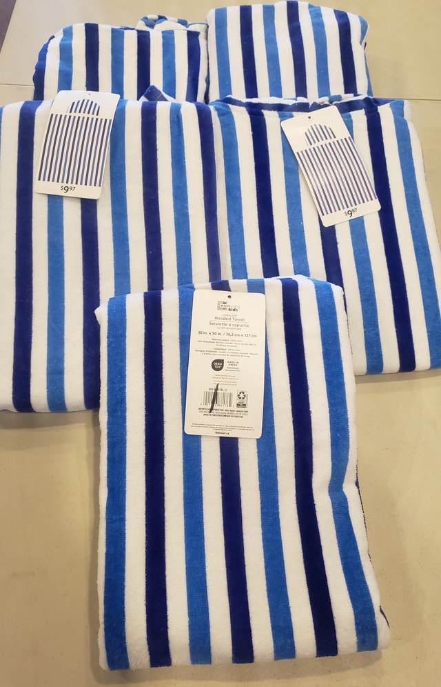 Kids Hooded Towels Blue White Striped 30x50 - New
