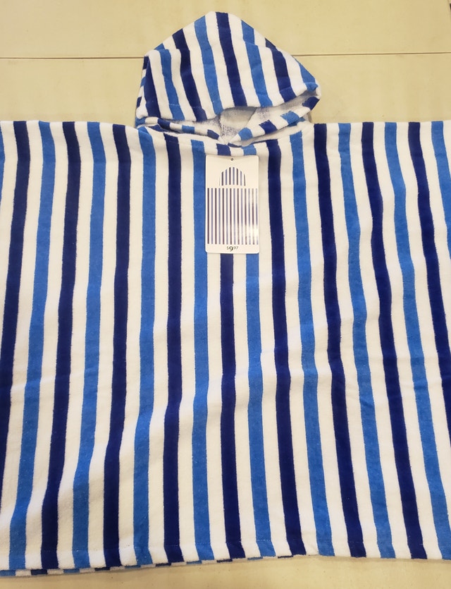 Kids Hooded Towels Blue White Striped 30x50 - New - photo 2