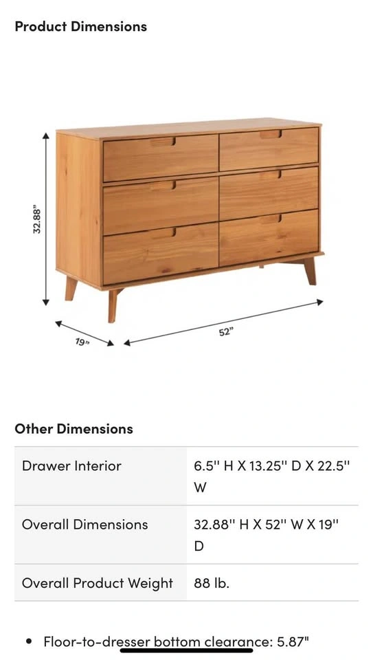 Solid Wood 6 Drawer Double Dresser - photo 3