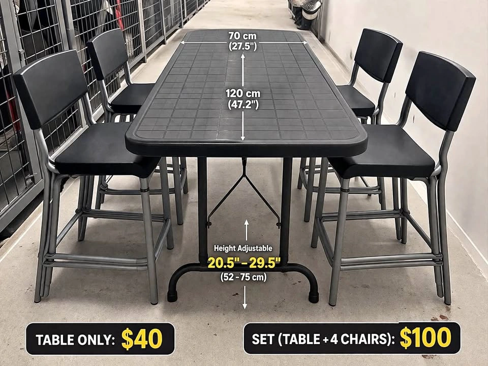 Black Adjustable Folding Table + 4 Chairs