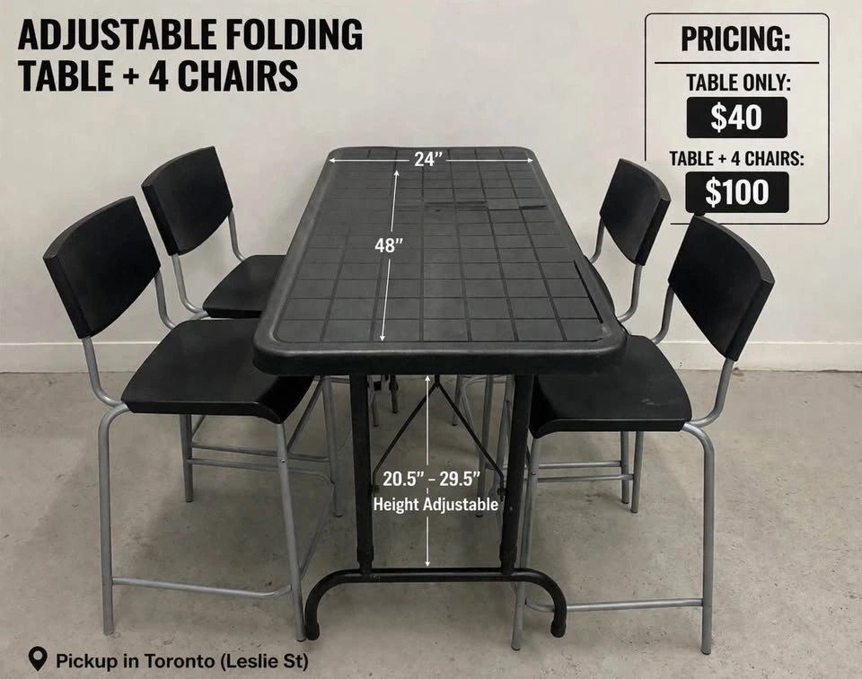 Black Adjustable Folding Table + 4 Chairs - photo 2
