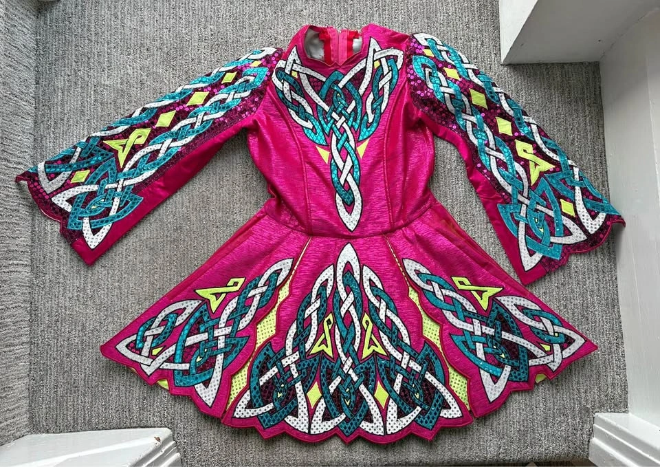 🍀 Irish Dance Solo Dress – Vibrant Celtic Knot Design