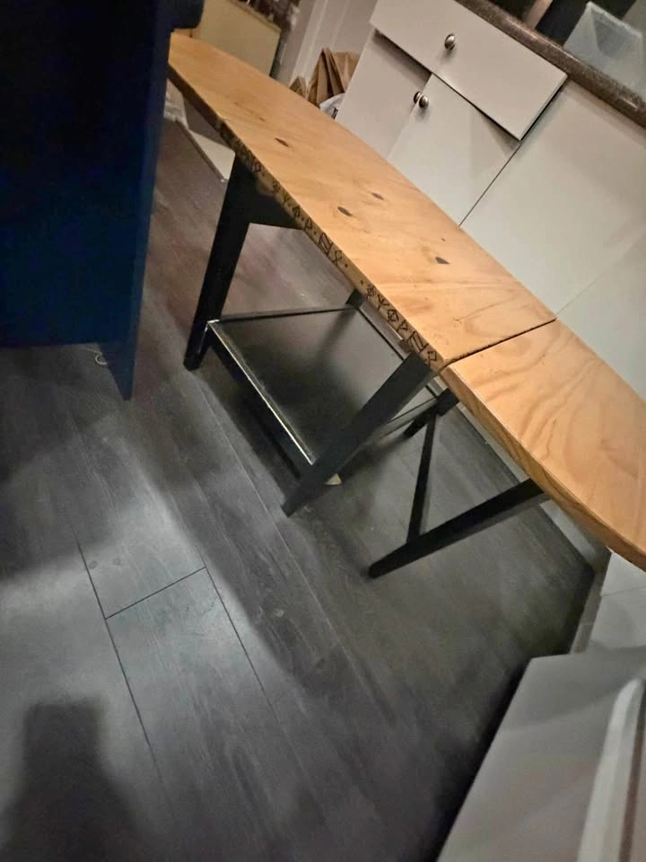 Unique Wood Drop Leaf Table with Black Base