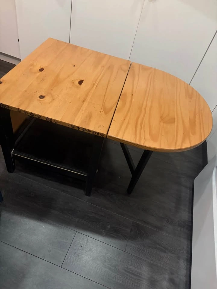 Unique Wood Drop Leaf Table with Black Base - photo 2