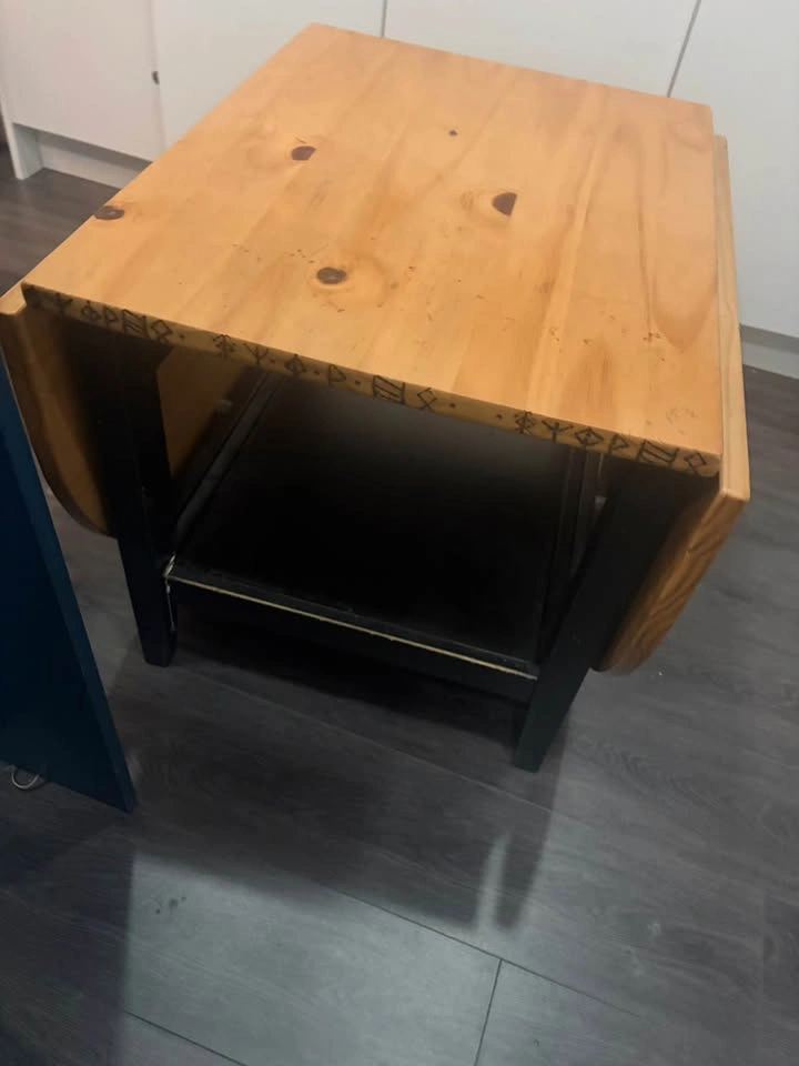 Unique Wood Drop Leaf Table with Black Base - photo 3