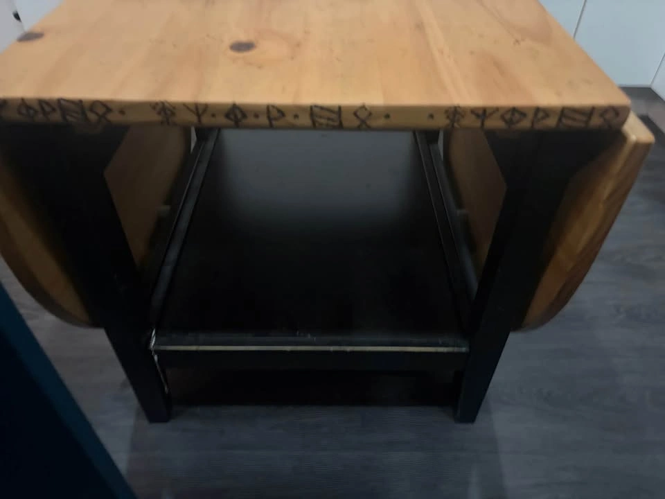 Unique Wood Drop Leaf Table with Black Base - photo 4