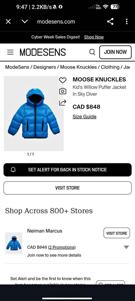 Kid Size Moose Knuckles Puffer Jacket