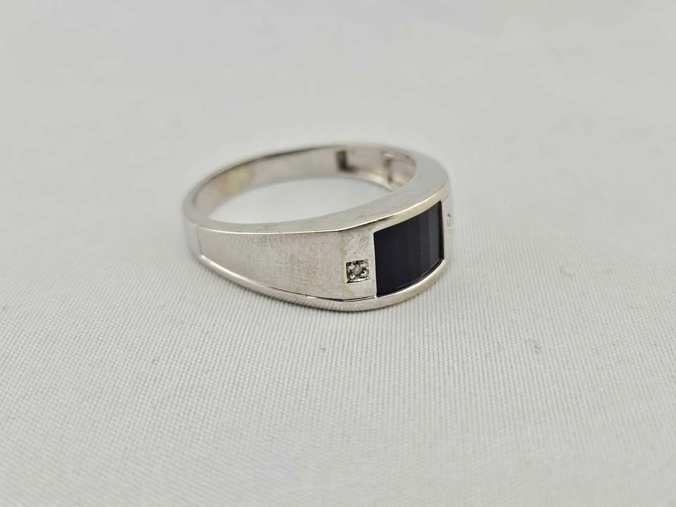 Men's 10k White Gold Black Onyx Ring with Natural Diamonds - photo 2