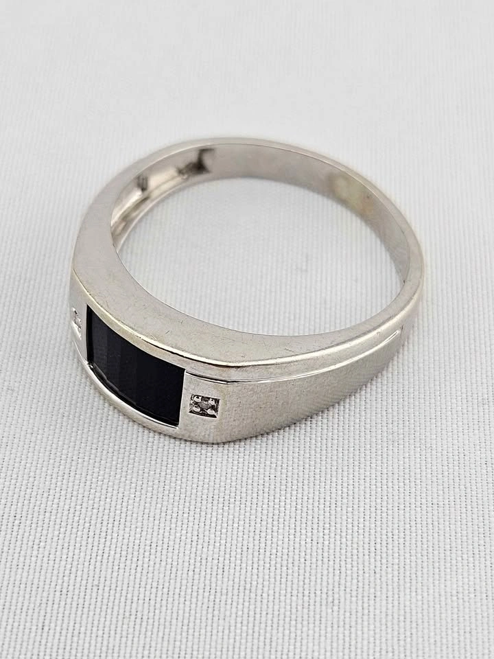Men's 10k White Gold Black Onyx Ring with Natural Diamonds - photo 3