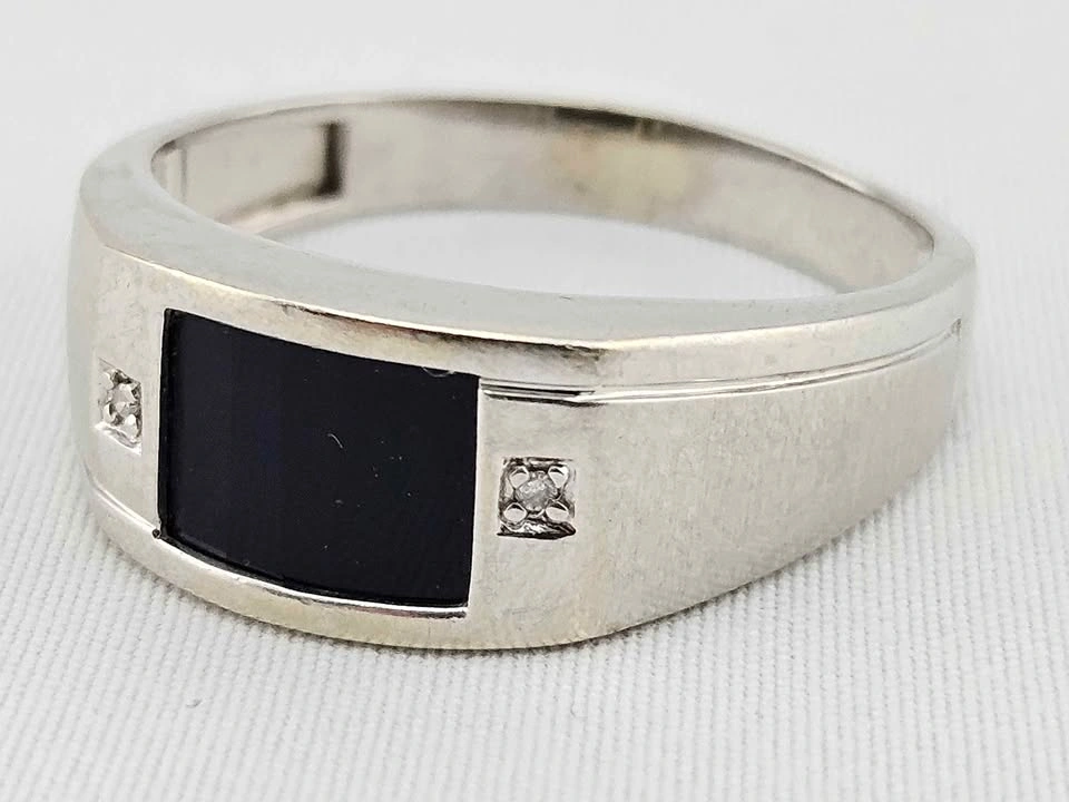 Men's 10k White Gold Black Onyx Ring with Natural Diamonds - photo 4