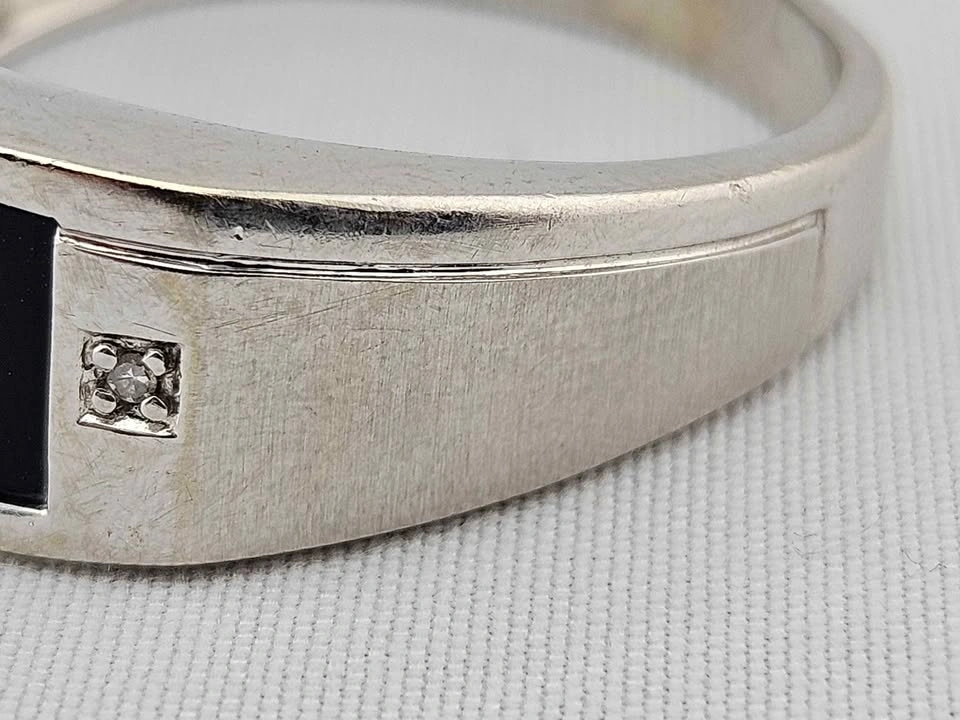 Men's 10k White Gold Black Onyx Ring with Natural Diamonds - photo 5