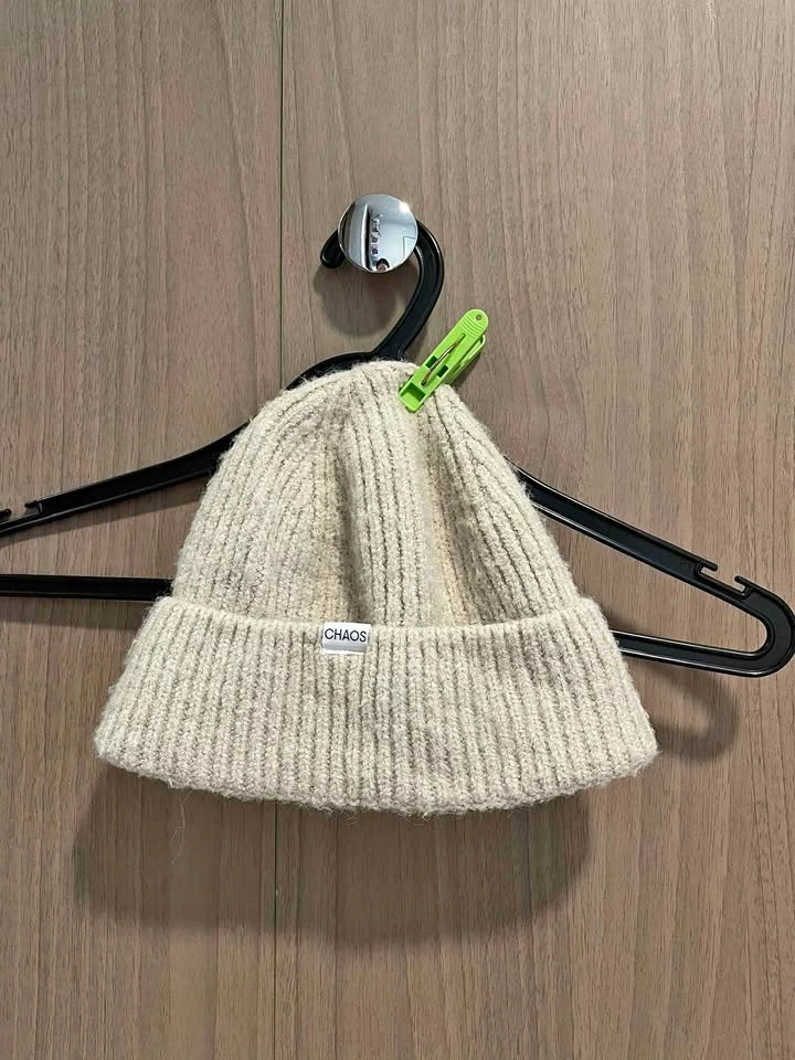 CHAOS Light Beige Ribbed Knit Beanie