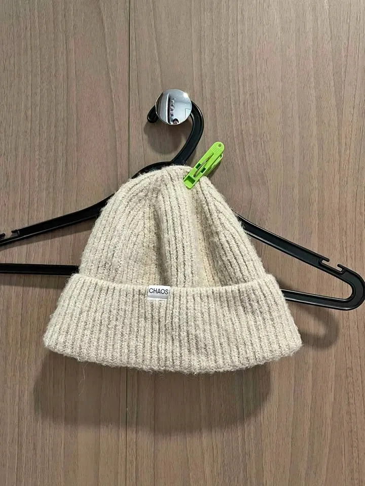 CHAOS Light Beige Ribbed Knit Beanie