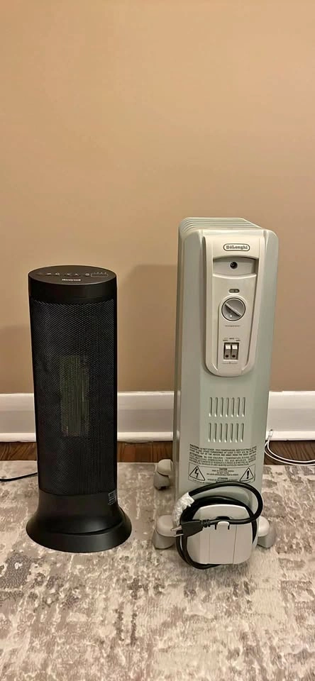 De’Longhi oil-filled heater (white) - $60 Honeywell heater (blac