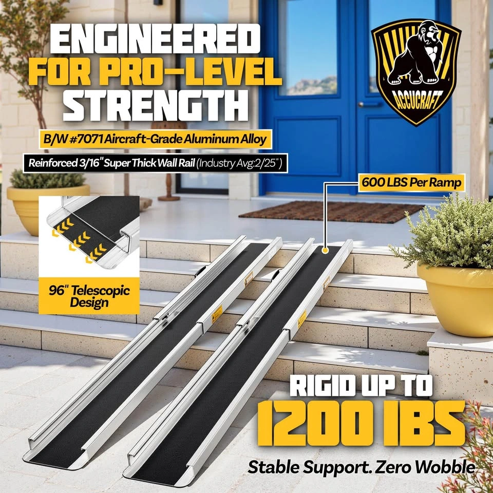 8FT Portable Wheelchair Ramp Set (2 Pack) - 1200 lb Capacity - photo 3