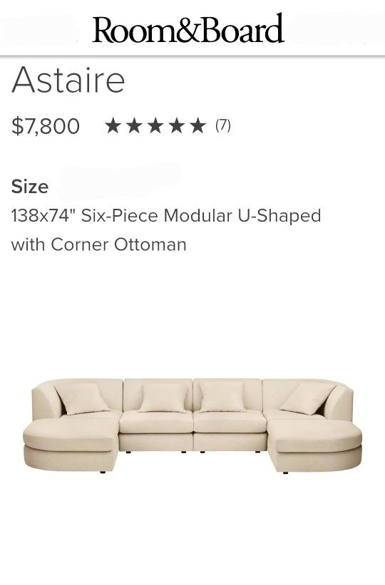 Room & Board Ivory Sectional - Pet/Family Friendly Stain Repelle - photo 4