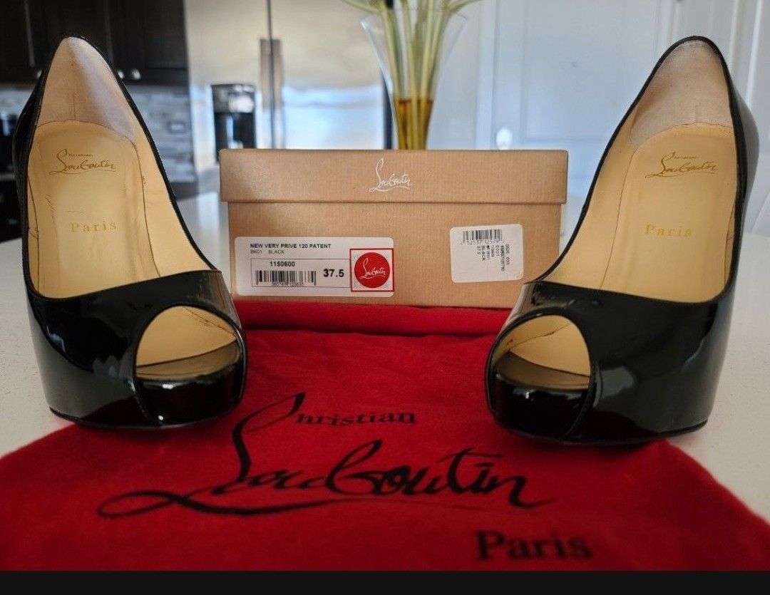 AUTHENTIC Louboutin Black Open Toe Shoes (Sz 37.5) - photo 2