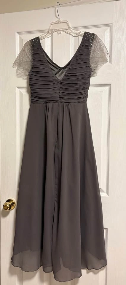Dark Grey Formal Dress Sparkly Sleeves Ruched Bodice - photo 2