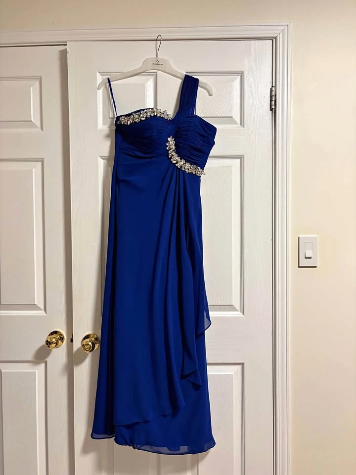 Embellished Royal Blue One Shoulder Gown