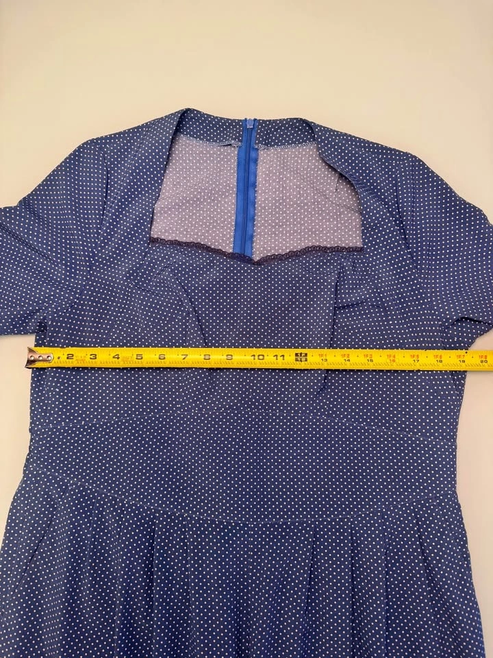 Vintage-Inspired Blue Polka Dot Jumpsuit | Square Lace Neckline - photo 2