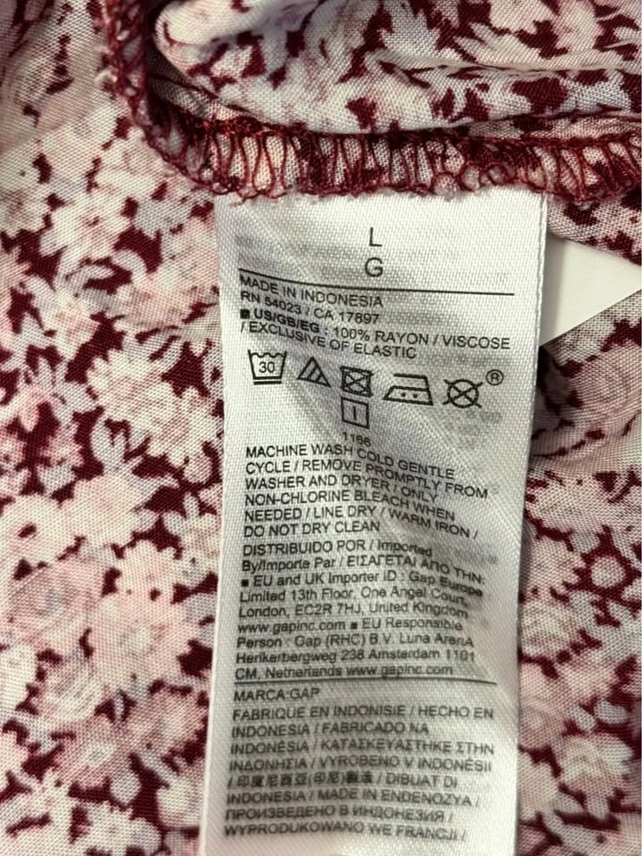 GAP Floral Smocked Waist Mini Button Dress Red Pink White Puff S - photo 3