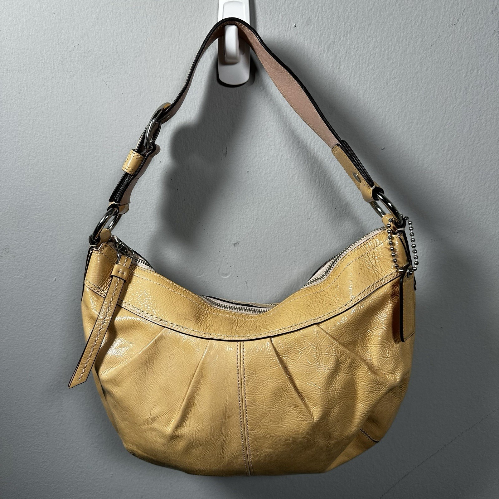 Coach Yellow Leather Hobo Bag Silver Hardware Pleated Front Shou - photo 2