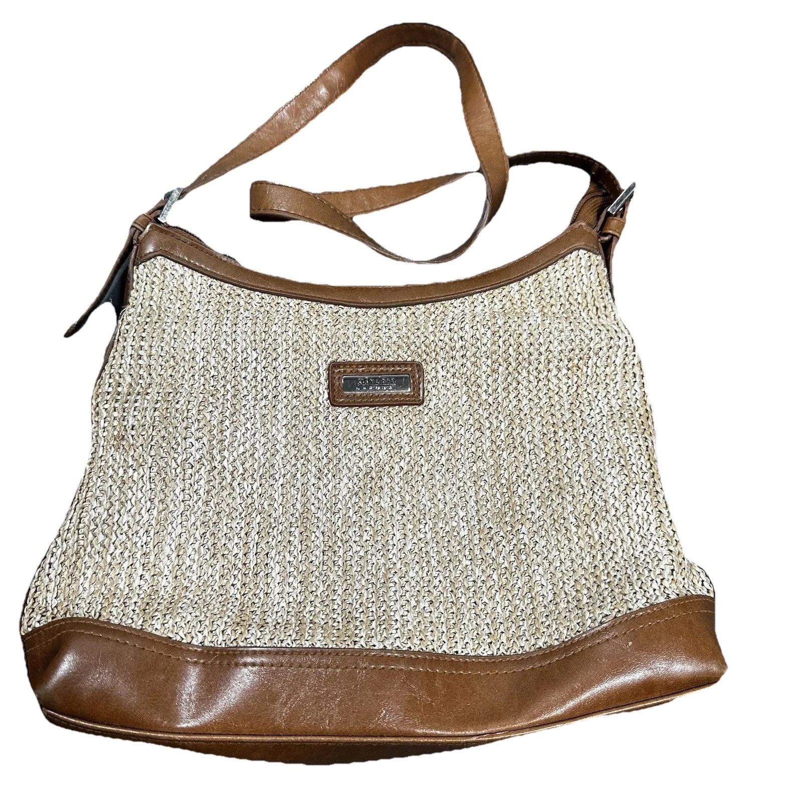 Diverso Italy Vintage Woven Straw & Leather Shoulder Bag