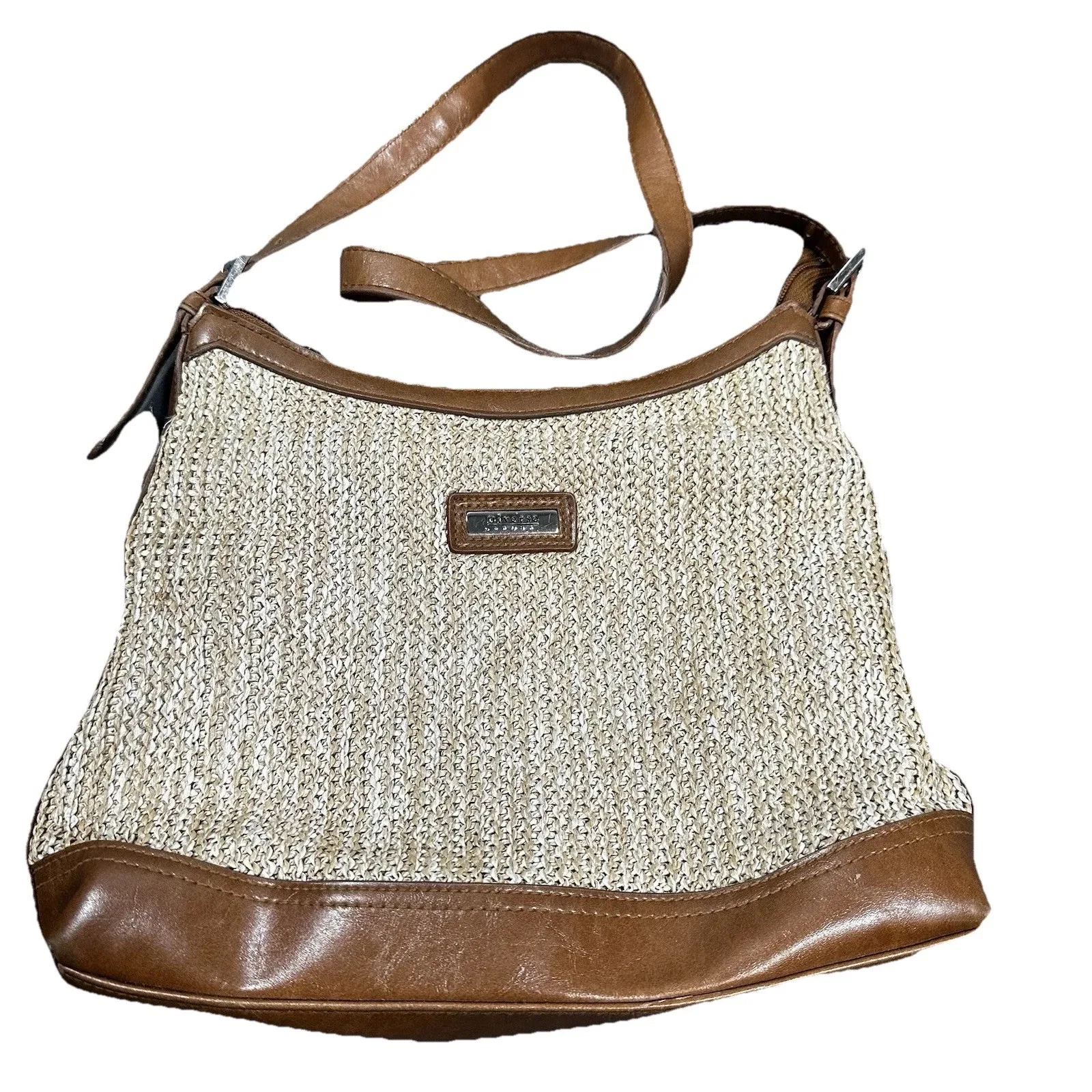 Diverso Italy Vintage Woven Straw & Leather Shoulder Bag