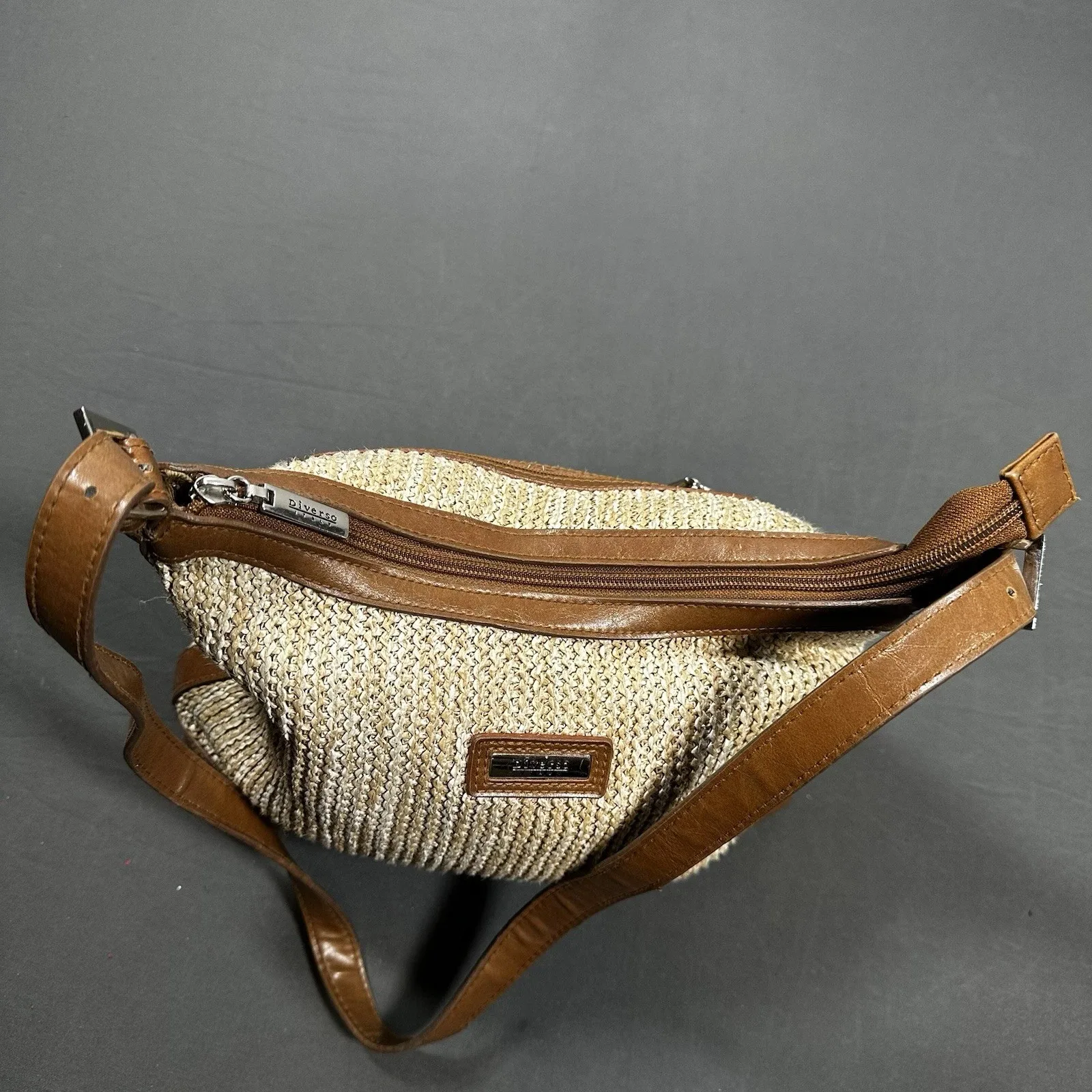 Diverso Italy Vintage Woven Straw & Leather Shoulder Bag - photo 3