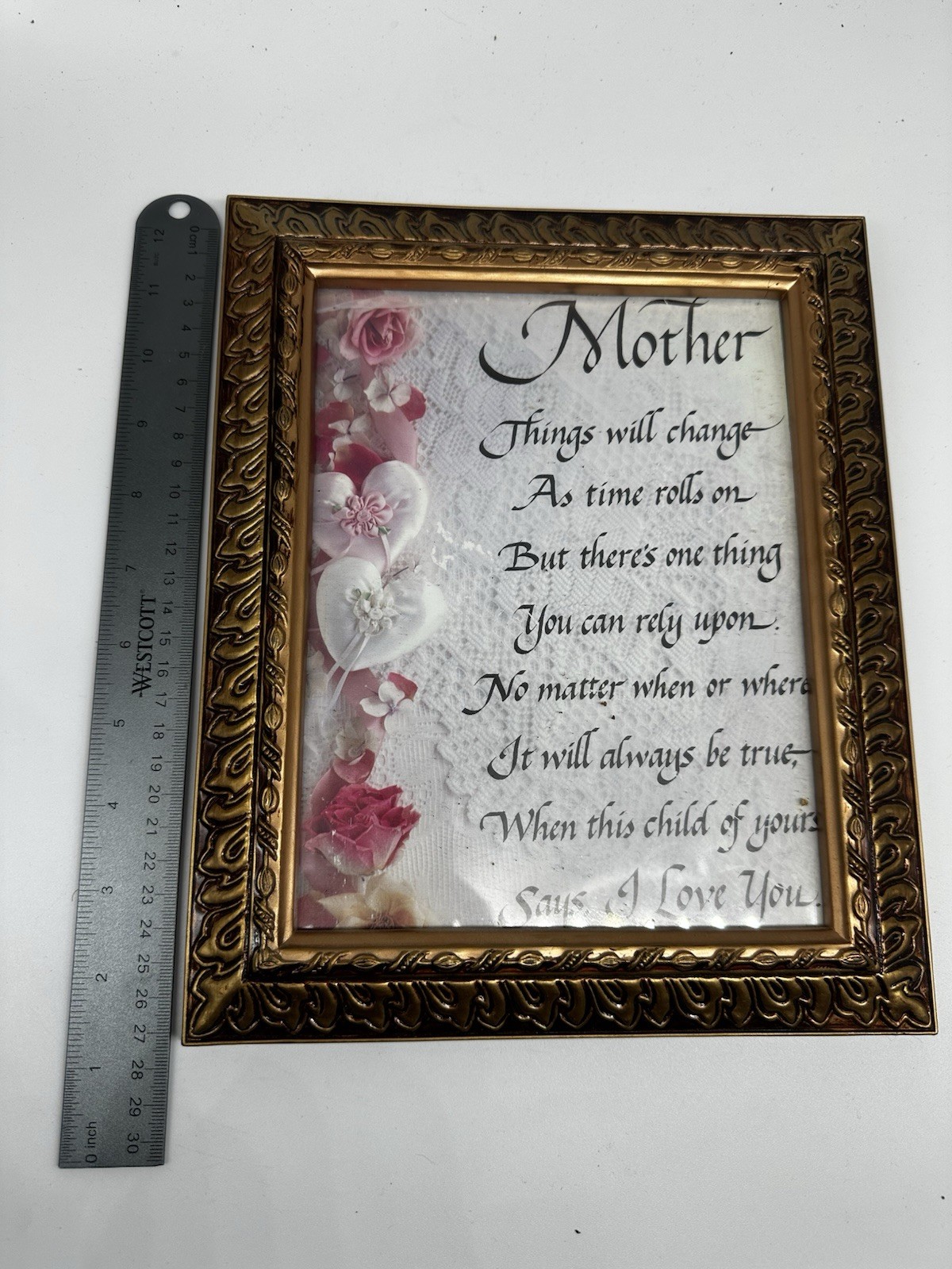 Mother Poem Framed Wall Art Floral Hearts Gold Ornate Frame Vint - photo 5