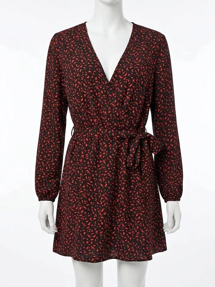 Dynamite Abstract Black Wrap Belt Mini Dress - M