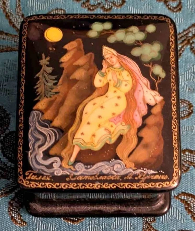 Black Enamel Trinket Box with Painted Art