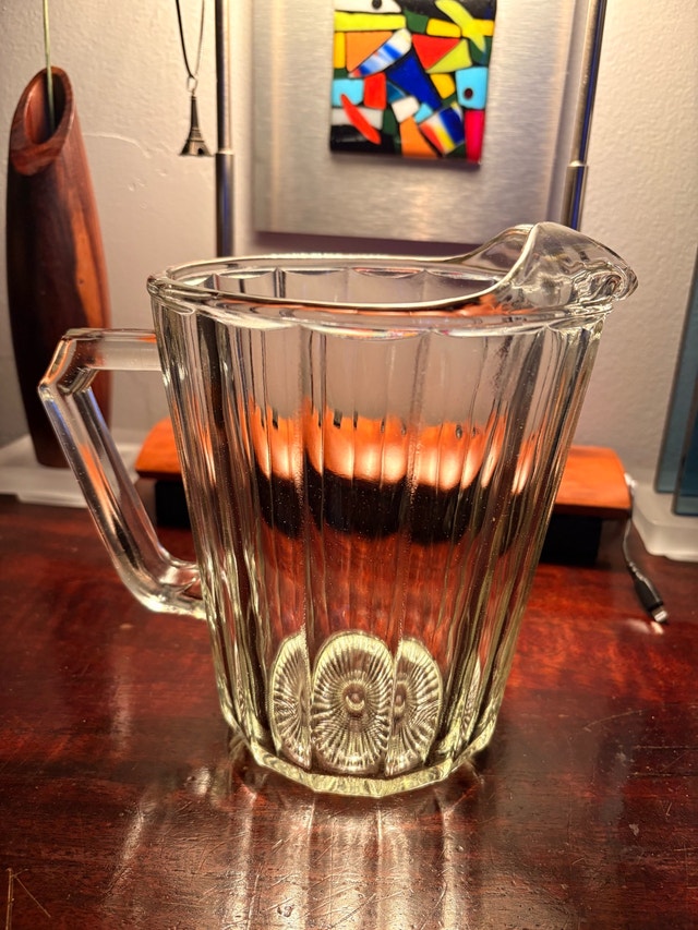 Heavy Vintage Clear Panelled Glass 60 oz Jug Pitcher
