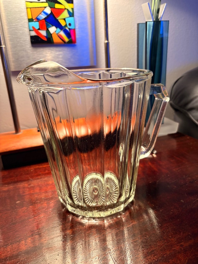 Heavy Vintage Clear Panelled Glass 60 oz Jug Pitcher - photo 3